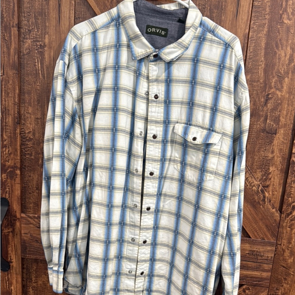 Orvis Men's Blue Plaid Shirt